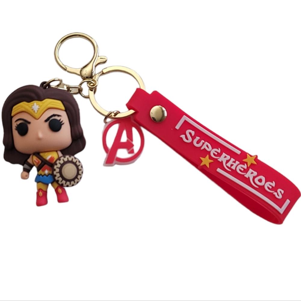 Wonder Woman Marvel DC Avengers Silicone Cartoon Figure Keyholder Ring